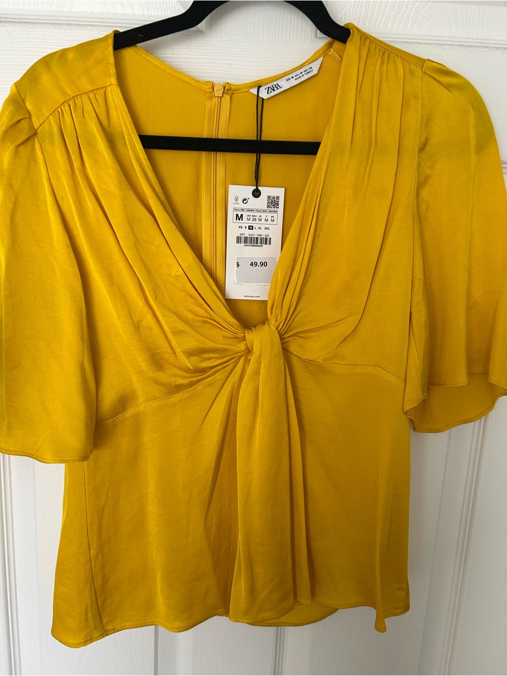 Zara Yellow Tie-Front Flutter Sleeve Blouse